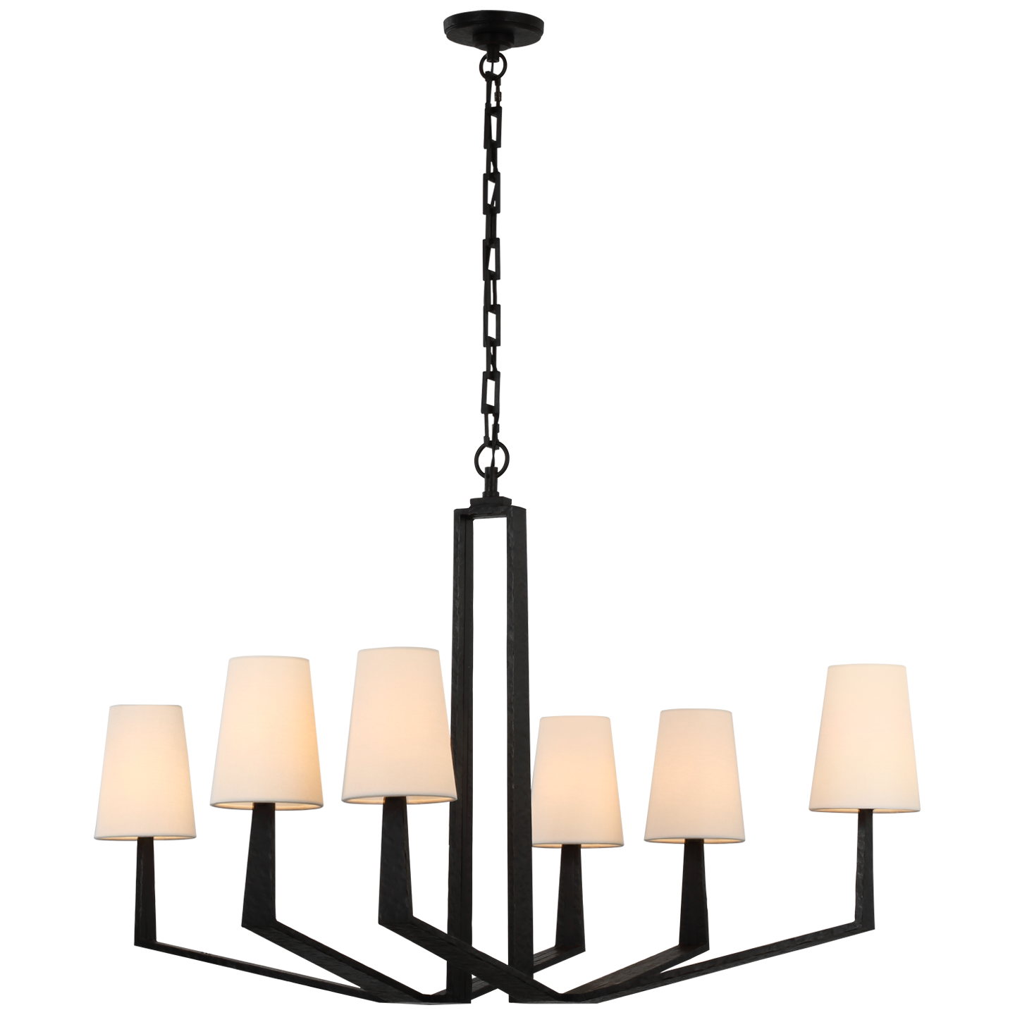 Francesco Large Chandelier in Aged Iron with Linen Shades